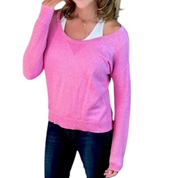 American Eagle Outfitters Mixed Stich Scoop Neck Off The Shoulder Sweater Pink M - Picture 1 of 12